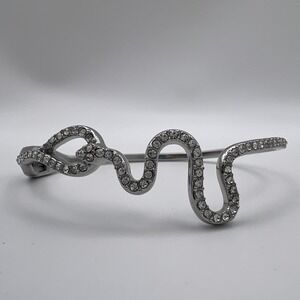 Silver Tone Rhinestone Snake Bypass Bangle Bracelet‎ Serpentine Hinge Cuff